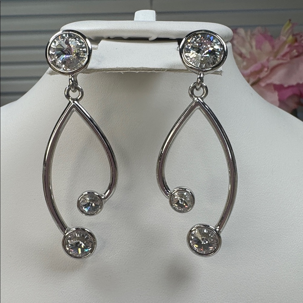 Vintage Bijoux  Designs Silver Stud Earrings with Crystals